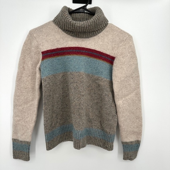 Pendleton Sweaters - Pendleton Womens Lambswool Blend Striped Turtleneck Sweater Grey Beige Small